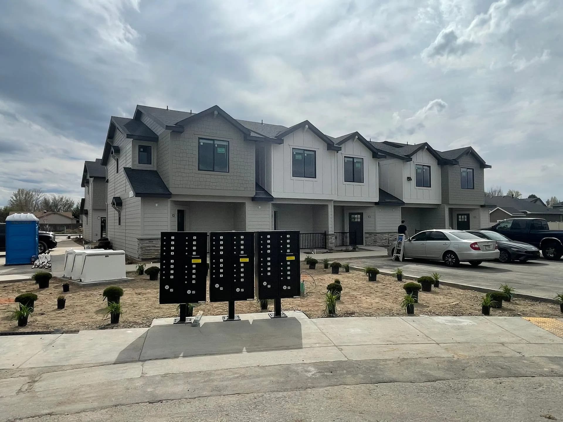Centralized modern mailbox station for residents at Eagle Villa townhomes in Boise
